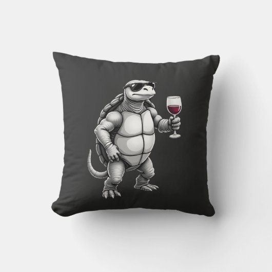 Coussin impression d'art de tortue cool buvant du vin roug (Recto)