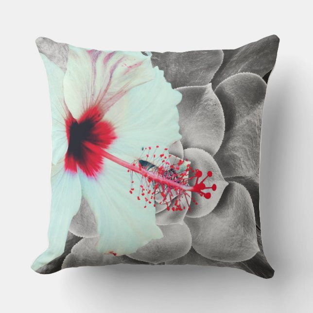 Coussin Impression d'art mural d'hibiscus noir et rouge  (Recto)