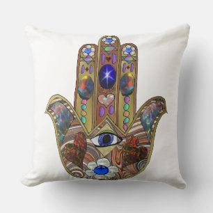 Coussin Impression d'art opale cœurs Hamsa Judaica