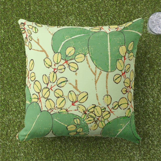 Coussin Impression de bloc de bois de feuille verte botani (Herbe)