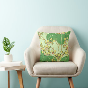 Coussin Impression de bloc de bois de feuille verte botani
