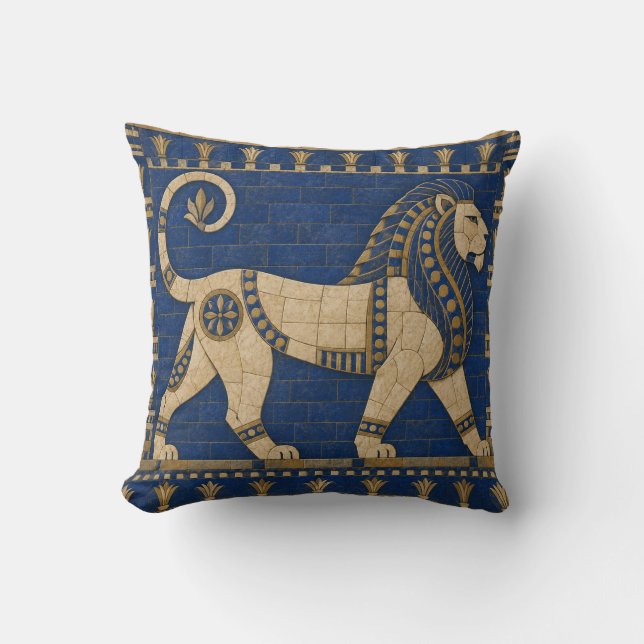 Coussin Impression de carreau de lion ornemental bleu lapi (Recto)