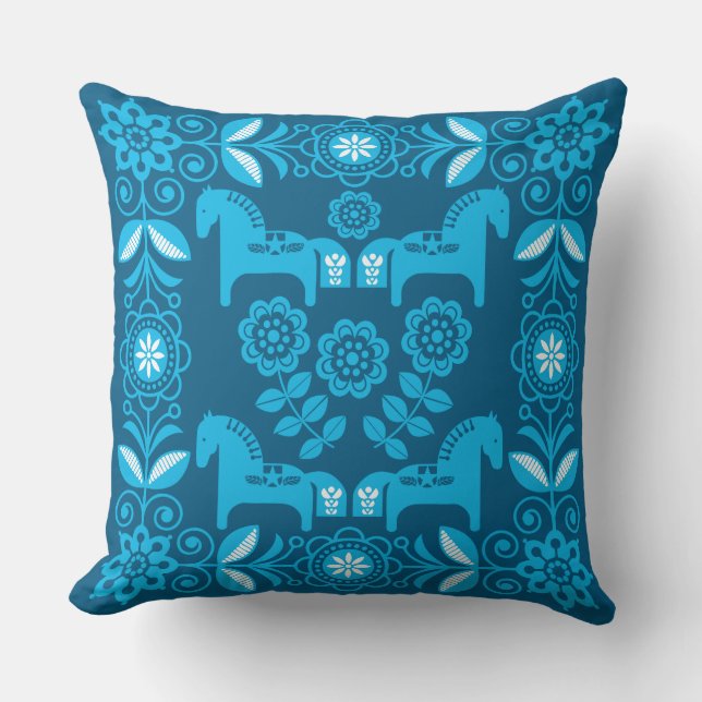 Coussin Impression de cheval suédois Dala bleu (Recto)
