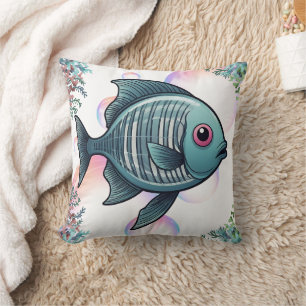 Coussin Impression de corail de poisson à rayons X