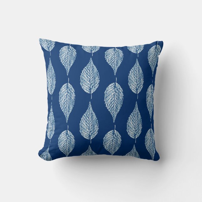 Coussin Impression de craie de feuille de hêtre, bleu coba (Recto)