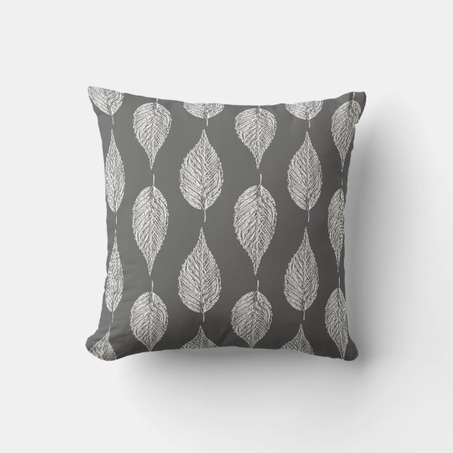 Coussin Impression de craie de feuille de hêtre, gris et b (Recto)