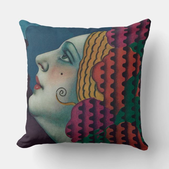 Coussin impression de femme art déco vers 1930 (Recto)