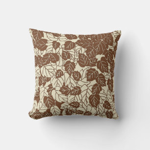 Coussin Impression de feuille japonaise, taupe beige et be