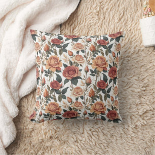 Coussin Impression de fleur de rose rouge rustique vintage
