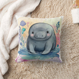 Coussin Impression de l'aquarelle Manatee