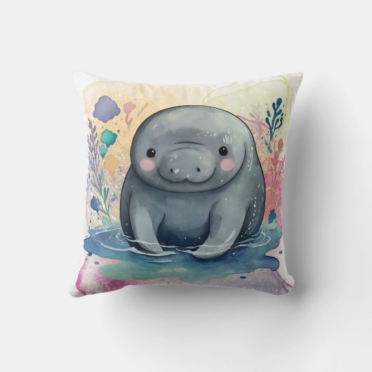 Coussin Impression de l'aquarelle Manatee (Verso)