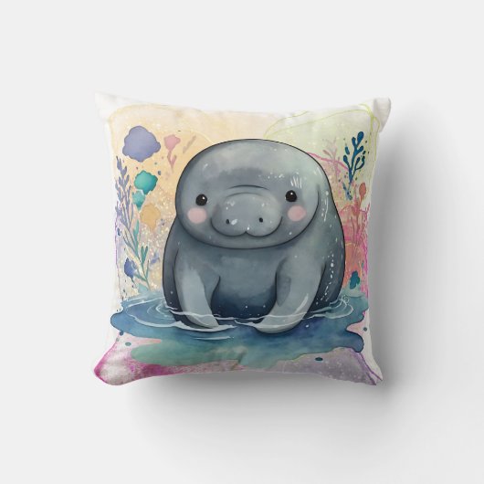 Coussin Impression de l'aquarelle Manatee (Recto)