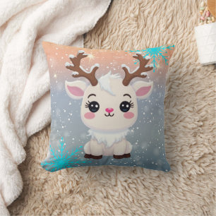 Coussin Impression de l'élan de neige mignon kawaii