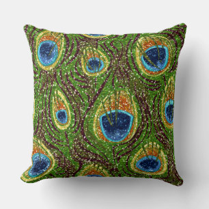 Coussin Impression de plumes de paon colorées