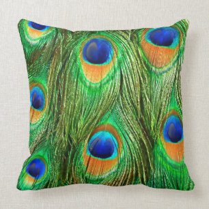 Coussin Impression de plumes de paon colorées