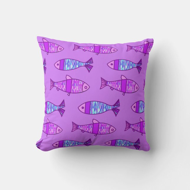 Coussin Impression de poisson rétro moderne, violet améthy (Recto)