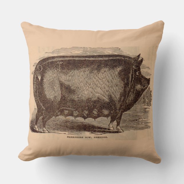 Coussin Impression de porc du 19e siècle Berkshire semé no (Recto)