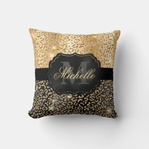 Coussin Impression de taches de léopard pailletées de noir