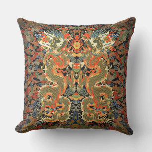 Coussin Impression de textile de dragon chinois vintage Ar