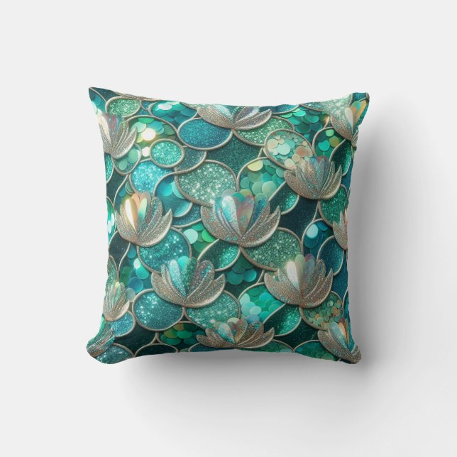 Coussin Impression d'écailles de queue de sirène verte (Recto)
