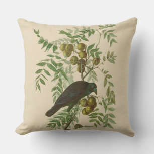Coussin Impression d'oiseau Grackle Violet d'Audubon Botan