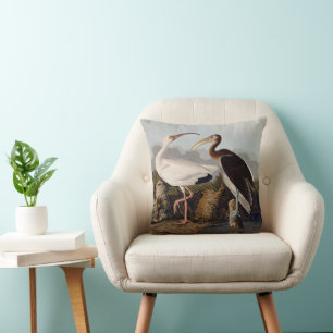 Coussin Impression d'oiseau Ibis blanc de John James Audub