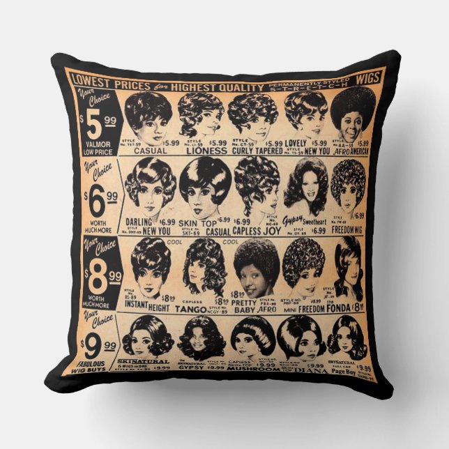 Coussin impression d'une publicité de perruque du début de (Recto)