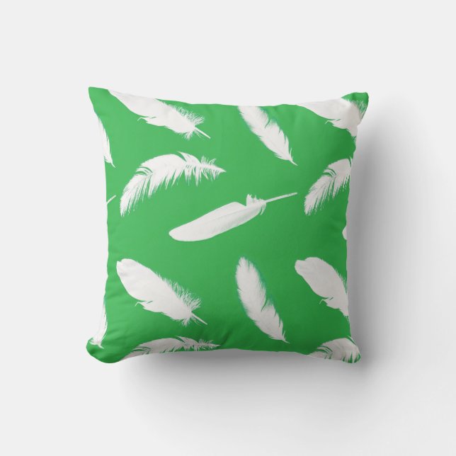 Coussin Impression en plumes blanches sur vert jade (Recto)