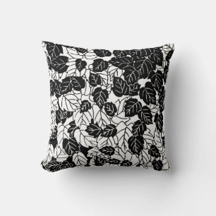 Coussin Impression feuille japonaise, noir et blanc