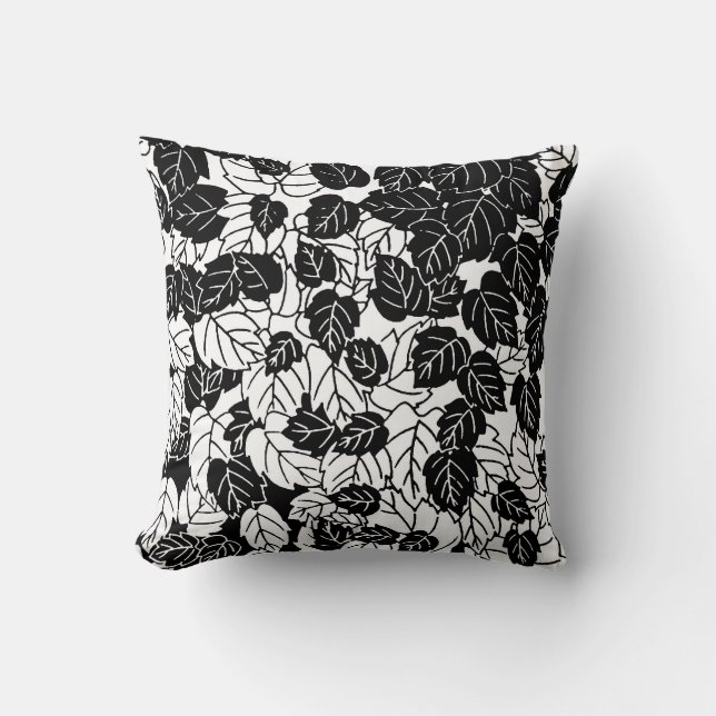 Coussin Impression feuille japonaise, noir et blanc (Recto)
