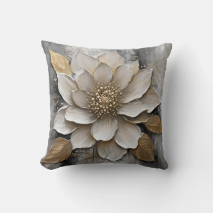 Coussin Impression Fleur Or Gris Blanc
