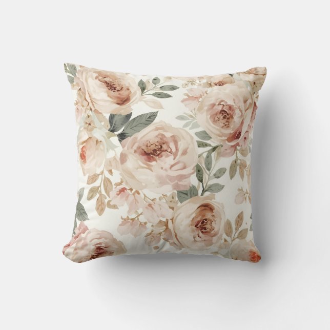 Coussin Impression florale aquarelle de roses roses botani (Recto)