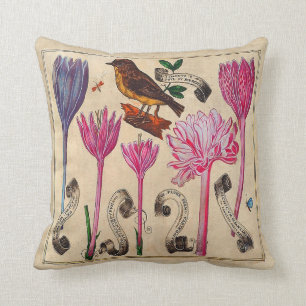 Coussin Impression florale botanique française antique