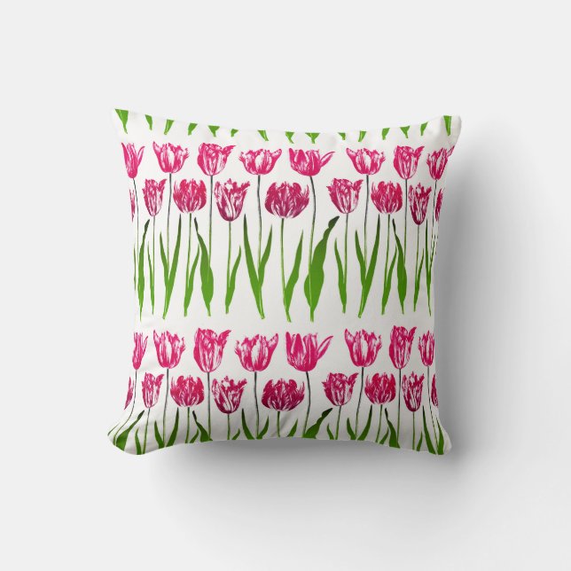 Coussin Impression florale de jardin de tulipe, rose et (Recto)