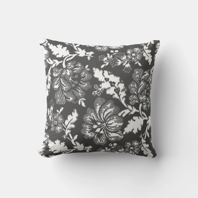 Coussin Impression florale gris-foncé vintage rustique (Recto)