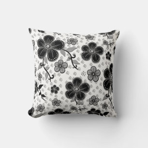 Coussin Impression florale noire et blanche