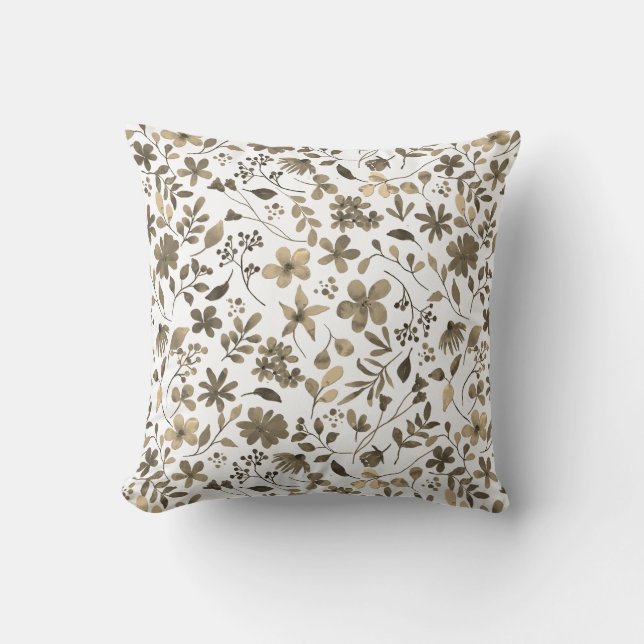 Coussin Impression florale vintage ton sépia (Recto)