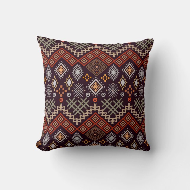 Coussin Impression géométrique Boho d'art tribal (Recto)
