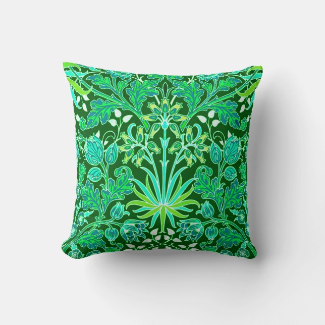 Coussin Impression Hyacinthe de William Morris, vert émera (Recto)
