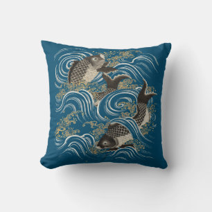 Coussin Impression japonaise ancienne Koi Fish Fukusa