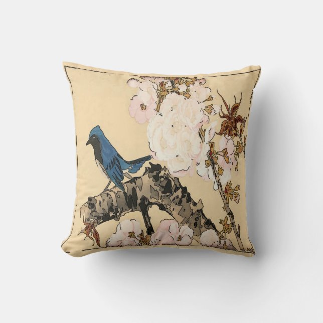 Coussin Impression japonaise, Oiseau bleu (Recto)