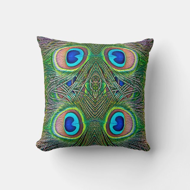 Coussin Impression kaléidoscope de plumes de paon (Recto)