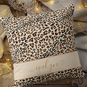 Coussin Impression léopard animale Crème Noir Brun Personn