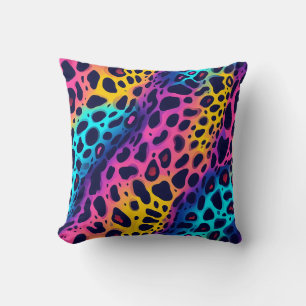 Coussin Impression léopard arc-en-ciel coloré motif tachet
