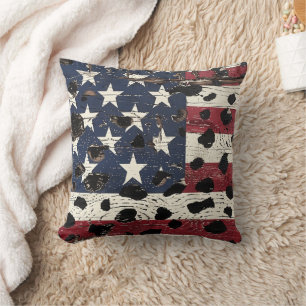 Coussin Impression léopard de drapeau américain rustique (