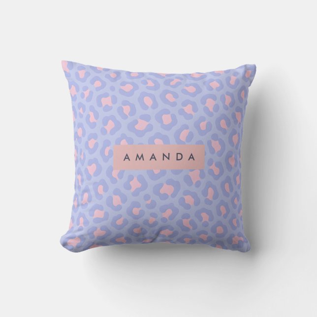 Coussin Impression léopard personnalisée lavande et rose b (Recto)