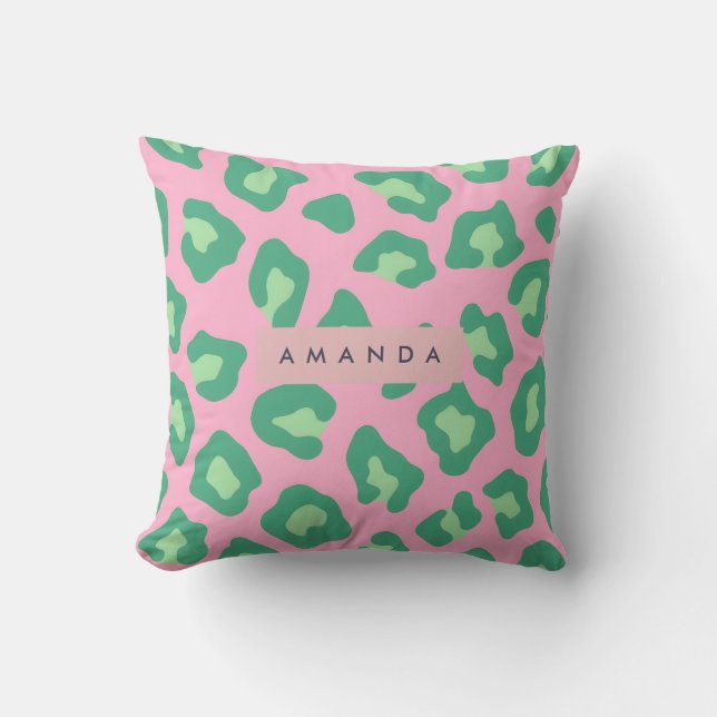 Coussin Impression léopard rose et verte personnalisée (Recto)