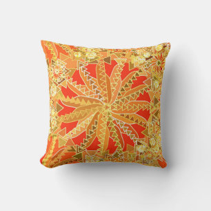 Coussin Impression mandala tribale, or moutarde et orange