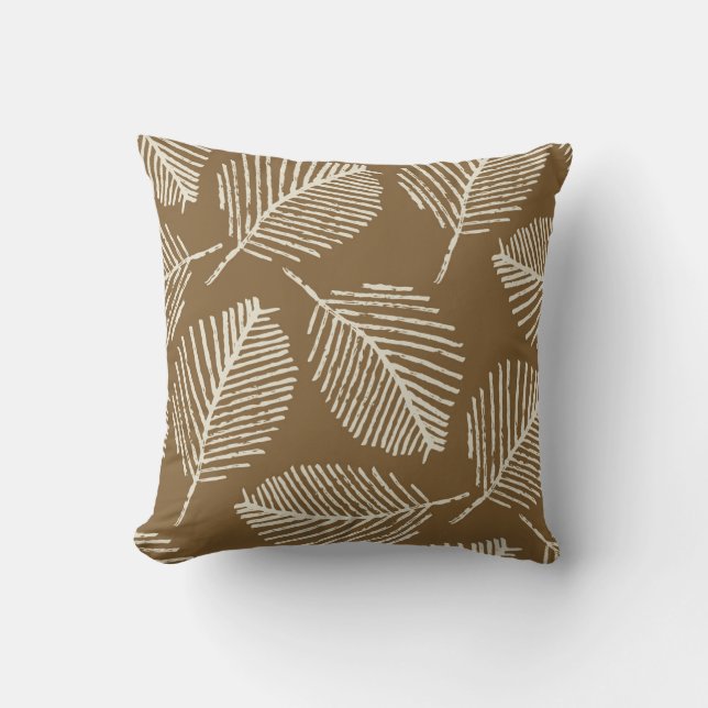 Coussin Impression mono feuille, brun caramel, sans soudur (Recto)