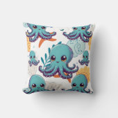Coussin Impression octopus bleu mou (Recto)